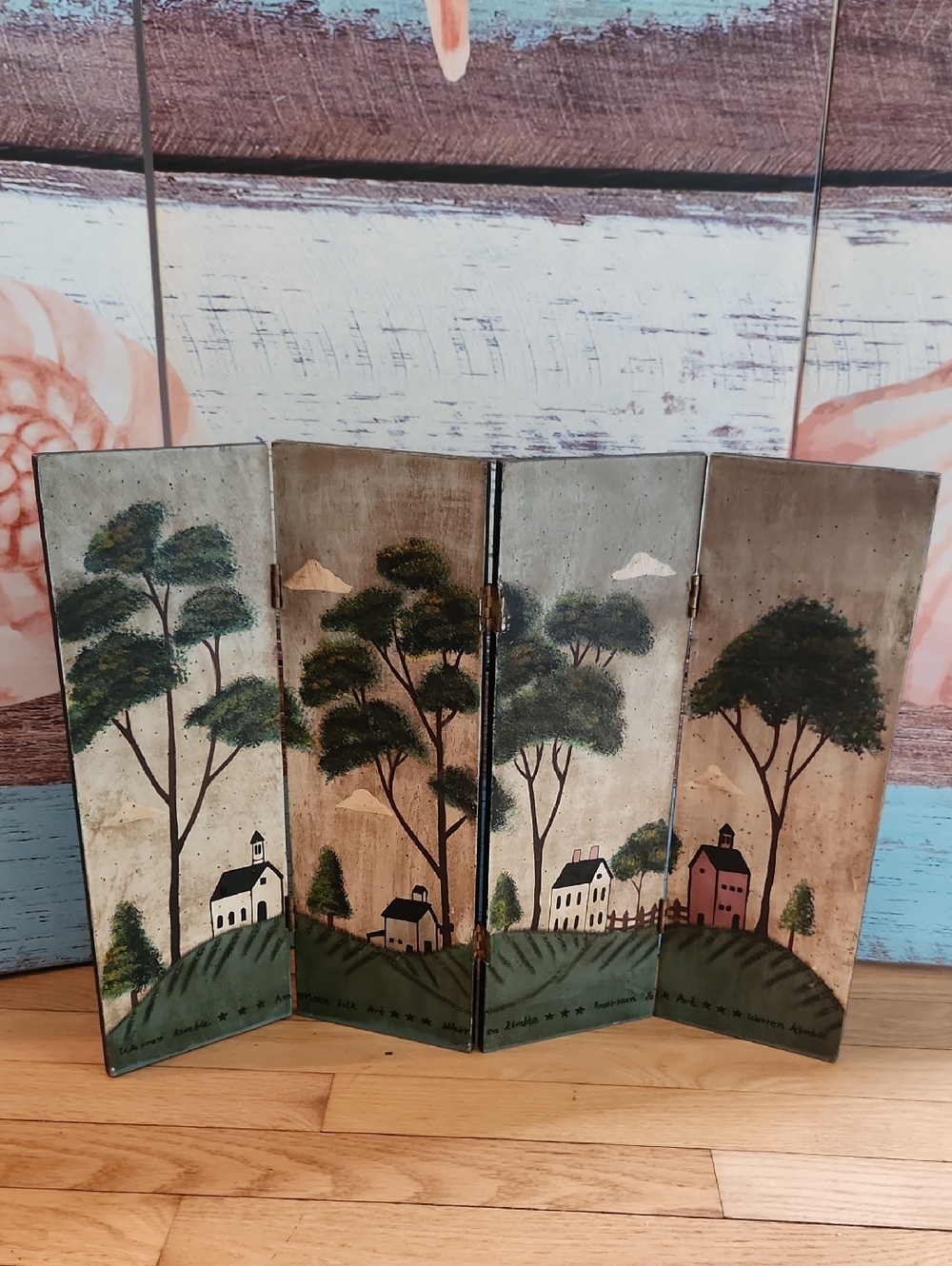 Warren Kimble American Folk Art Wooden Tabletop Screen